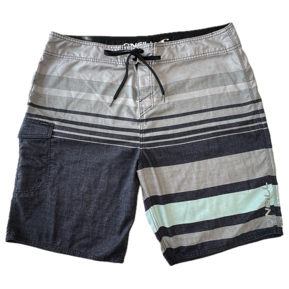 O’NEILL Board Shorts Cargo Side Pocket Swim Gradient Striped Gray Blue Men’s 40 - Picture 1 of 17